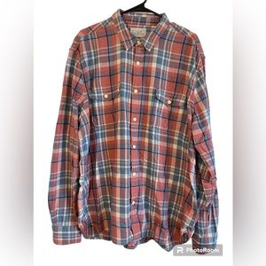 Lucky Brand Men’s Permanent Fit Shirt Red Plaid Check 100% Cotton Button Up XXL
